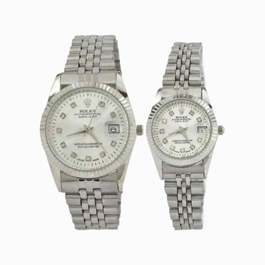 ست ساعت مچی عقربه ای زنانه و مردانه طرح رولکس مدل Date Just کد SW