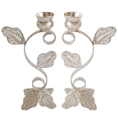 شمعدان ملیله کاری مدل گلبرک کد M-01 مجموعه 2 عددی