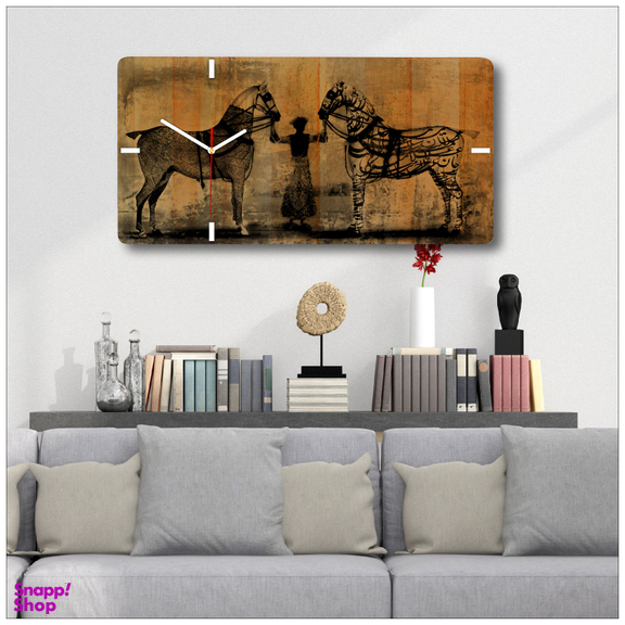 ساعت دیواری چارگوش طرح دو اسب مدل RC05