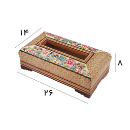 جعبه دستمال کاغذی خاتم کاری مدل تخمه دار نقاشی گل و مرغ
