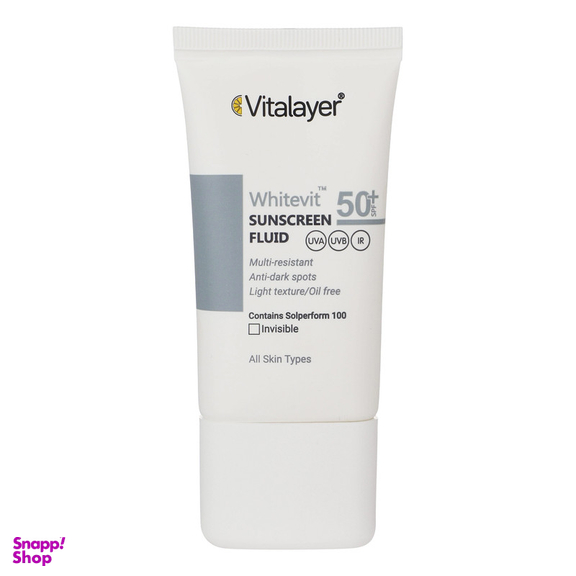 فلوئید ضدآفتاب بدون رنگ ویتالیر SPF50 مدل Whitevit حجم 50 میلی لیتر