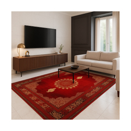 فرش ماشینی طرح گبه بلوچ bcf کد 831 رنگ زمینه لاکی
