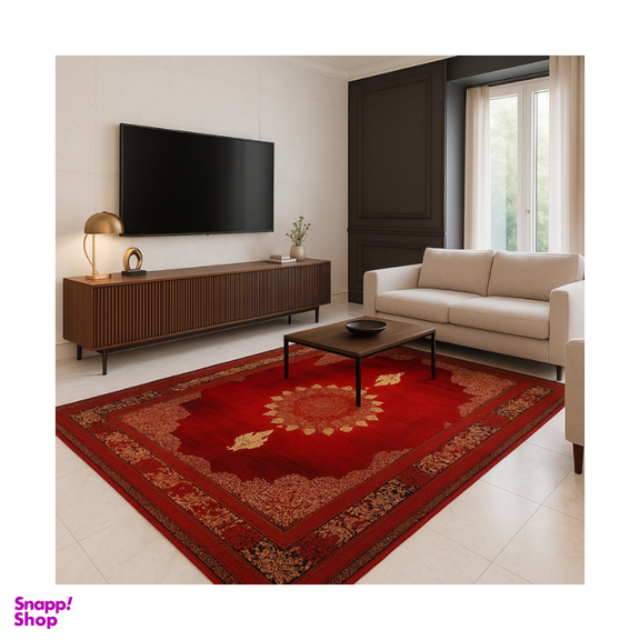 فرش ماشینی طرح گبه بلوچ bcf کد 831 رنگ زمینه لاکی