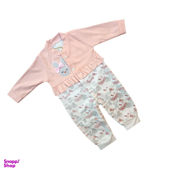 ست سرهمی و کلاه نوزاد مدل artmis رنگ صورتی