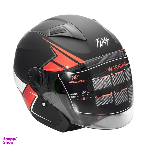 کلاه کاسکت بدون فک فلش مدل 868 matt black-red-white