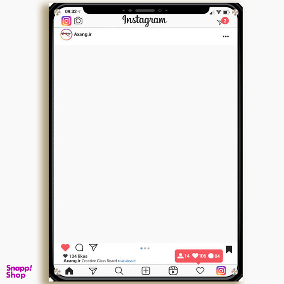 تخته وایت برد شیشه ای عکسنگ طرح اینستاگرام مدل AXANG-INSTA سایز 80×60 سانتی متر