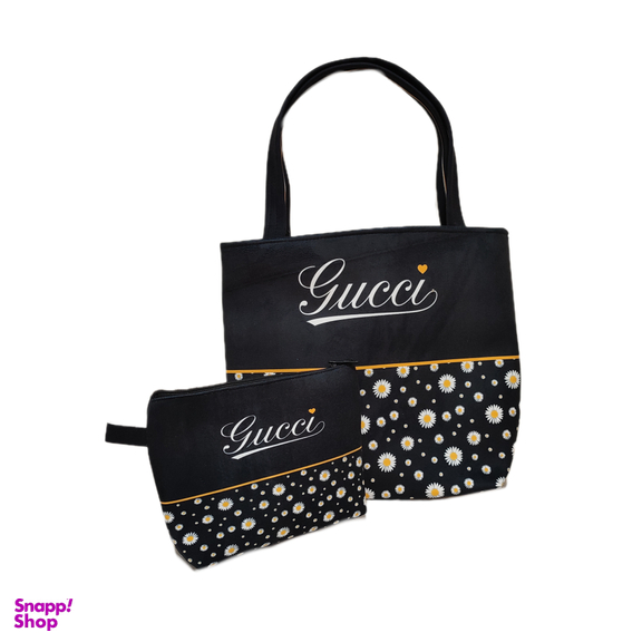 کیف رودوشی زنانه طرح بابونه به همراه کیف آرایشی