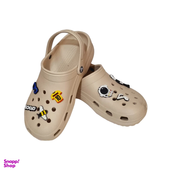 دمپایی مردانه زیتون مدل کراکس طرح استیکری جیبیتز رنگ نسکافه ای