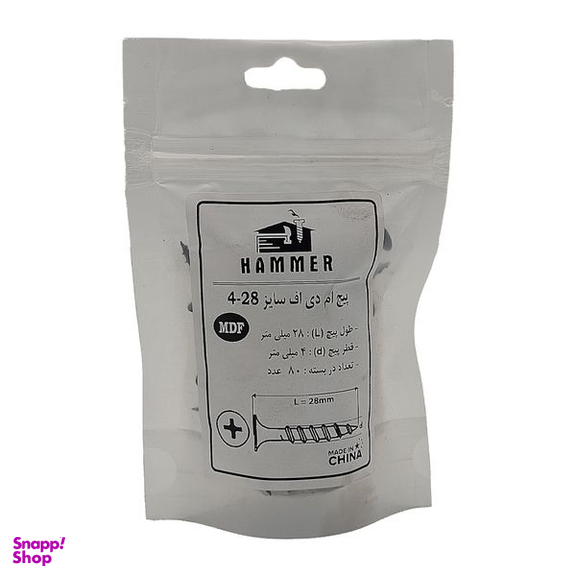 پیچ ام دی اف هامر مدل 4x28mm بسته 100 عددی