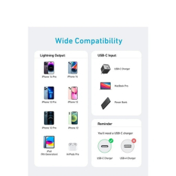 کابل دیتا Type-C به Lightning انکر کد 322 مدل A81B5 طول 90 سانتی‌ متر
