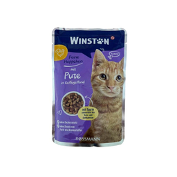 پوچ گربه وینستون با طعم بوقلمون در آب مرغ وزن ۱۰۰ گرم