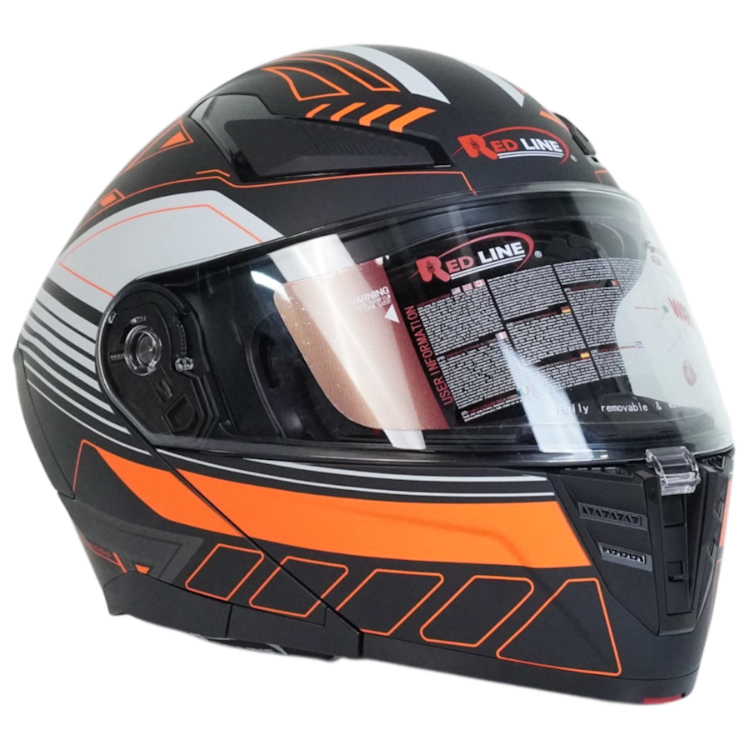 کلاه کاسکت فک متحرک رد لاین کد 960 رنگ مشکی نارنجی به همراه کاور