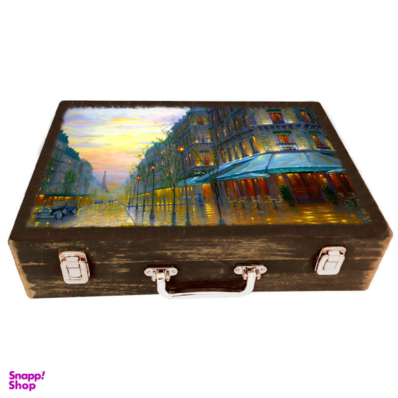 جعبه هدیه مدل چمدان چوبی طرح پاریس رویایی کد WSL606