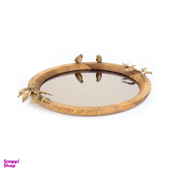 سینی گرد کف آینه ای گلد گیش مدل گلدن برد سایز کوچک کد GK829505