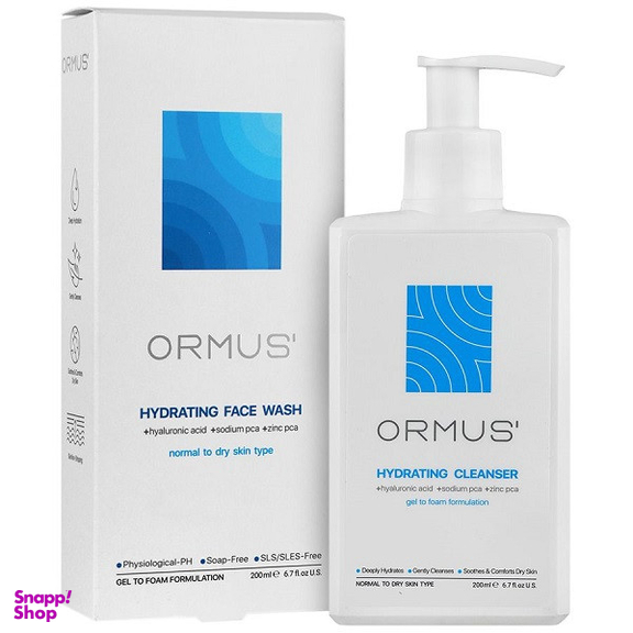 ژل شستشو صورت آبرسان اورموس مدل هیالورونیک اسید مناسب پوست های معمولی تا خشک حجم 200 میلی لیتر