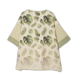 پانچو طرح برگ انجیری رنگ کرم سبز