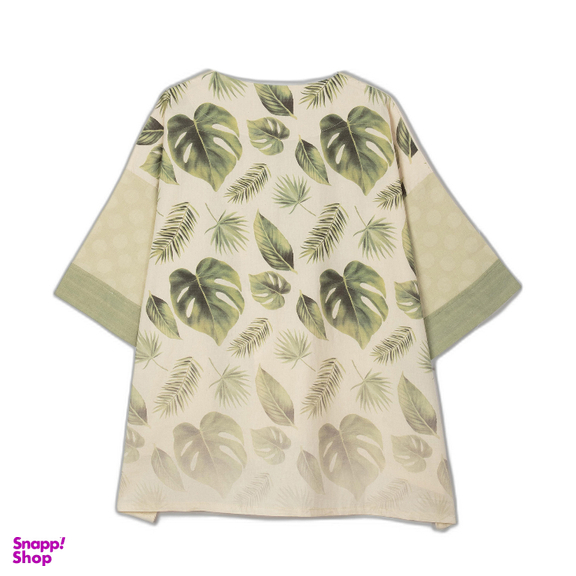 پانچو طرح برگ انجیری رنگ کرم سبز