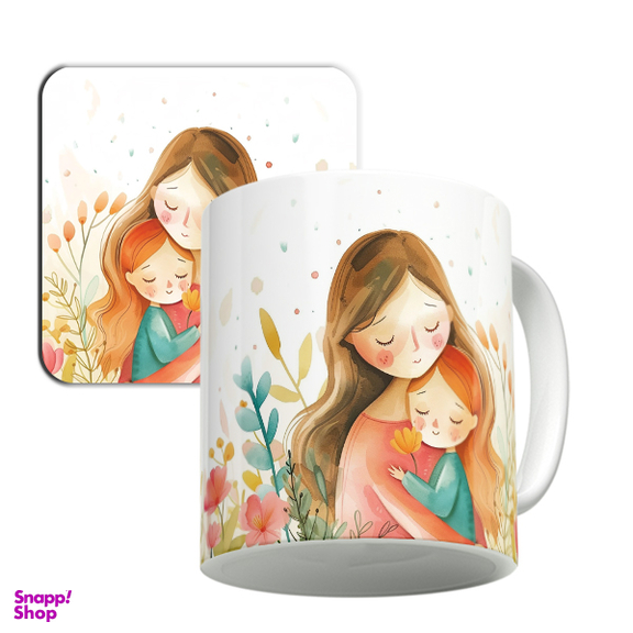 ماگ لاژید مدل مادر و کودک کد NW11 به همراه زیرلیوانی