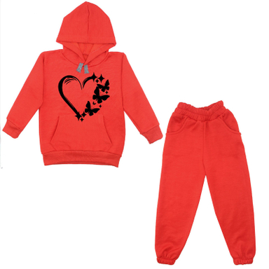 ست هودی و شلوار دخترانه مدل قلب کد A03 رنگ قرمز