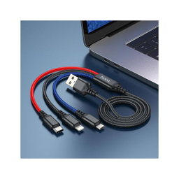 کابل تبدیل 3 کاره USB به لایتنینگ و MicroUSB و USB-C هوکو مدل X76 3IN1 طول 1 متر
