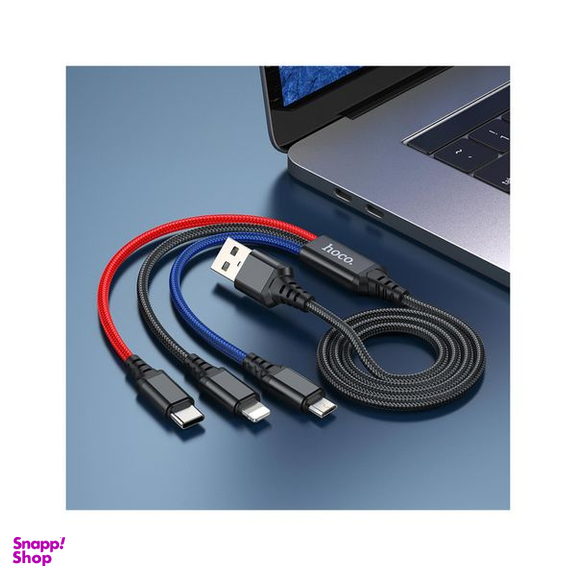 کابل تبدیل 3 کاره USB به لایتنینگ و MicroUSB و USB-C هوکو مدل X76 3IN1 طول 1 متر