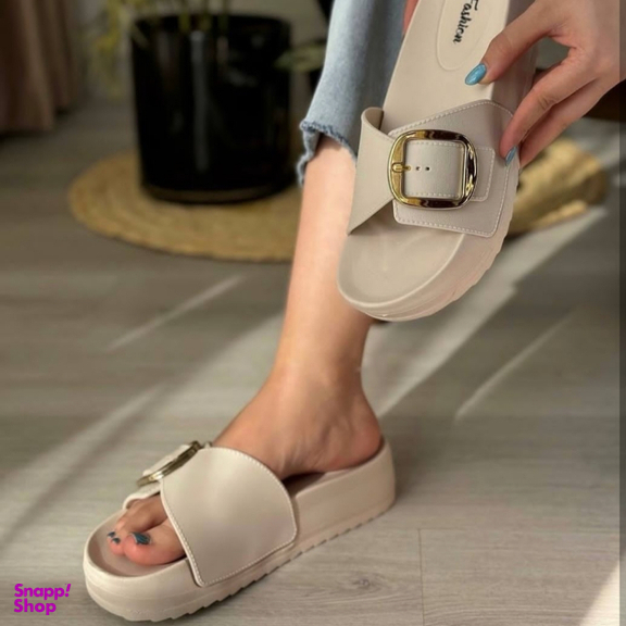 دمپایی زنانه پاپا مدل میترا سگک دار کد 7145 رنگ کرم