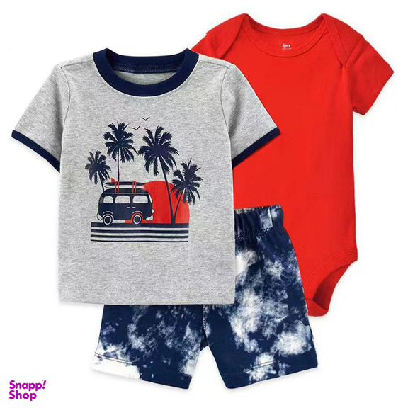 ست تیشرت و بادی و شلوارک نوزاد کد 2412