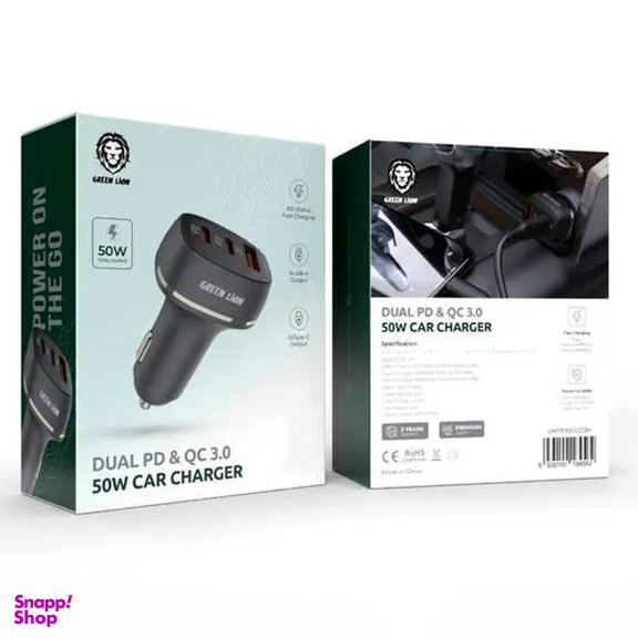 شارژر فندکی 50 وات سه پورت گرین لاین مدل PD QC GN2PD1QCCCBK