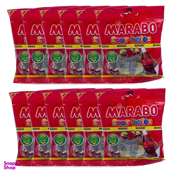 پاستیل لقمه ای نواری با طعم کولا مارابو وزن 50 گرم بسته 12 عددی