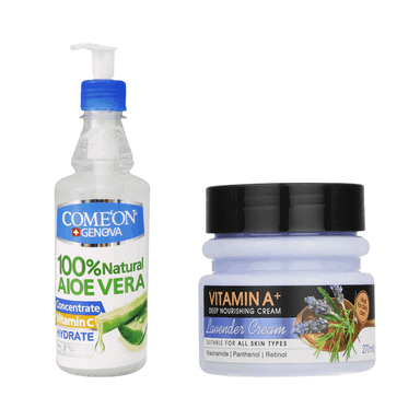 ژل آبرسان کامان مدل آلوئه ورا حجم 400 میلی لیتر به همراه کرم مرطوب کننده دافی مدل lavender حجم 270 میلی لیتر