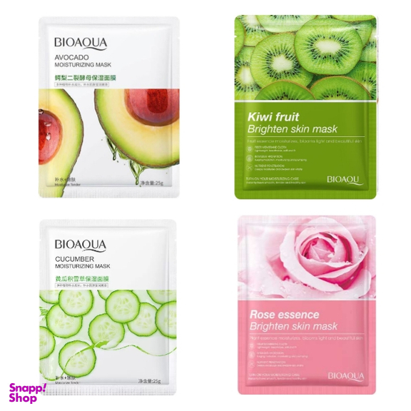 ماسک ورقه ای بایوآکوا مدل آووکادو، کیوی، خیار و گل رز مجموعه 4 عددی