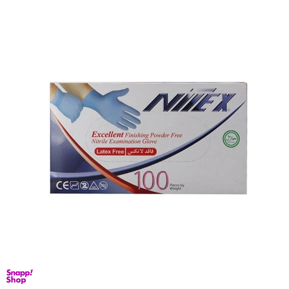 دستکش یک بار مصرف نیتریل مدل Nitex سایز M بسته 100 عددی