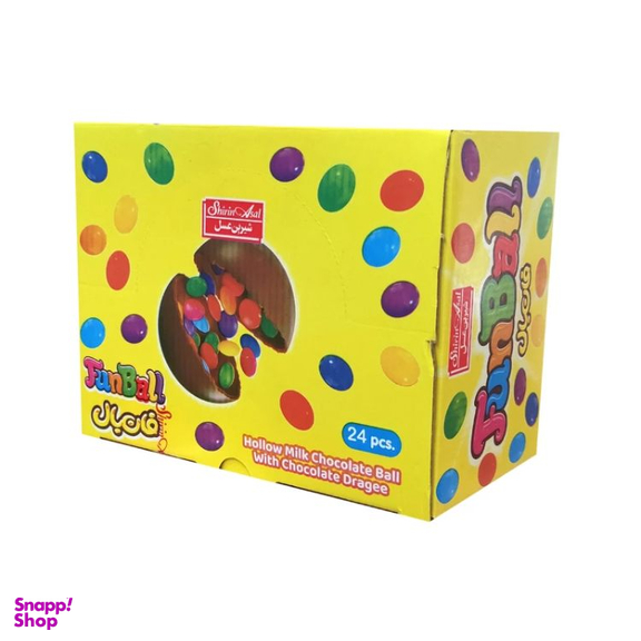 شکلات توپی با دراژه شکلاتی فان بال وزن 30 گرم بسته 24 عددی