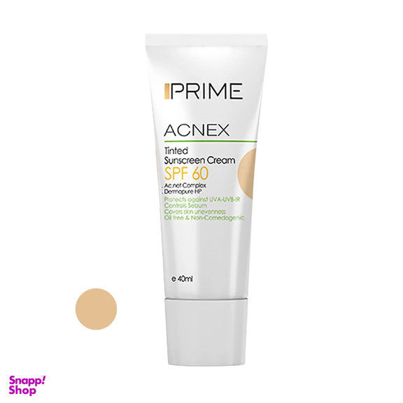 کرم ضد آفتاب رنگی پریم مدل Acnex Tinted رنگ بژ روشن با SPF60 حجم 40 میلی لیتر