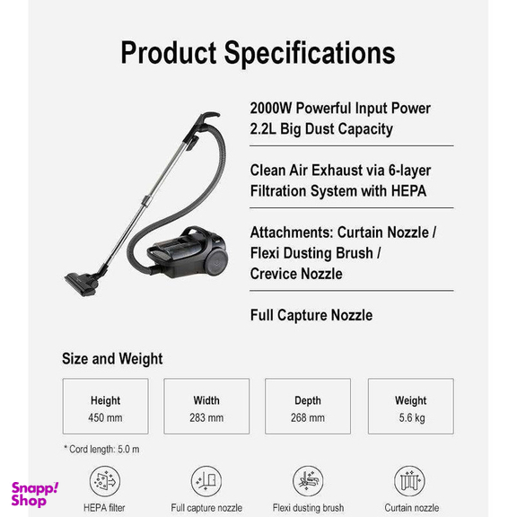 جاروبرقی 2000 وات پاناسونیک مدل MC-CL605