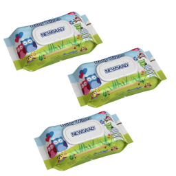 دستمال مرطوب کودک بالشتی نیوساد مدل Happu Owl مجموعه ۳ بسته 64 عددی