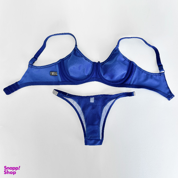 ست شورت و سوتین زنانه نوشه پوش مدل فنردار توری کد 90105 رنگ آبی تیره