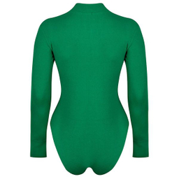 بادی آستین بلند زنانه دکسونری مدل 256003912 کبریتی نیم زیپ رنگ سبز