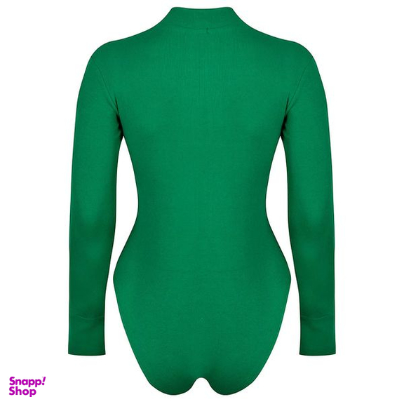 بادی آستین بلند زنانه دکسونری مدل 256003912 کبریتی نیم زیپ رنگ سبز