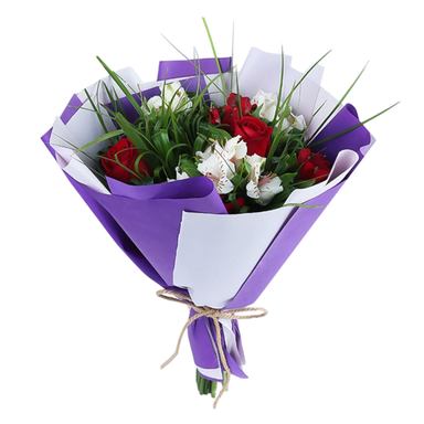 دسته گل طبیعی گل بازار مدل رز و آلستر شیوا