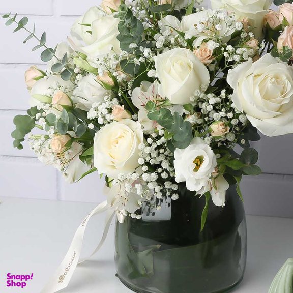 گلدان گل طبیعی گل بازار مدل رز اطلس