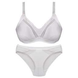 ست شورت و سوتین زنانه پانیذ مدل ساتن وسط توری بدون فنر کد 4648 رنگ سفید