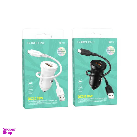شارژر فندکی بروفون مدل BZ18 QC3.0 18W به همراه کابل تبدیل MicroUSB