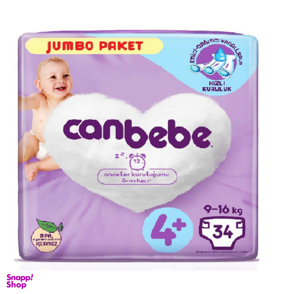 پوشک بچه جان به به مدل beb424e سایز 4+ بسته 34 عددی