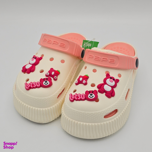 صندل بچگانه پاپا مدل کراکس کد 5863 رنگ کرم قرمز