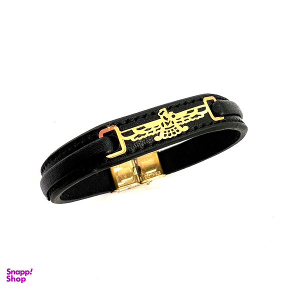 دستبند چرم و طلا 18 عیار مردانه گالری یگانه کد 2600