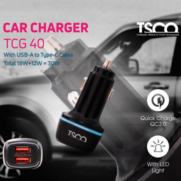 شارژر فندکی فست شارژ تسکو مدل TCG 40 به همراه کابل Type-C