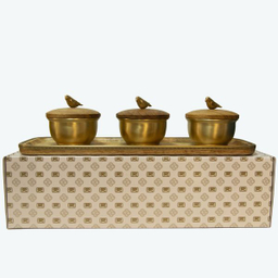 قندان گلد کیش مدل برد کد GK829474 مجموعه 3 عددی به همراه سینی
