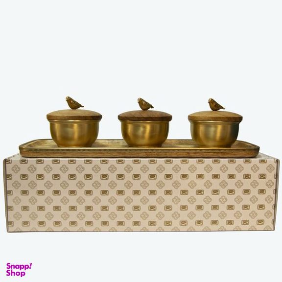 قندان گلد کیش مدل برد کد GK829474 مجموعه 3 عددی به همراه سینی