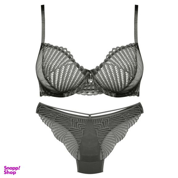 ست شورت و سوتین زنانه میسا مدل فنردار گیپوری کد 4735-6115 رنگ طوسی